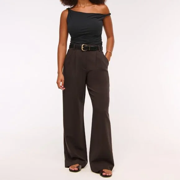 Abercrombie Curve Love A&F Sloane Tailored Wide Leg Pant - Picture 1 of 4